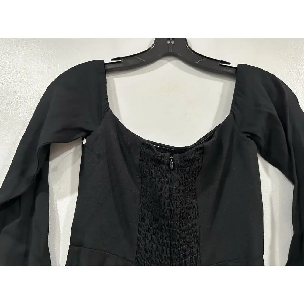 Reformation Sigmund Black Long Sleeve Dress Sz 0 ALTERED NO SLIT